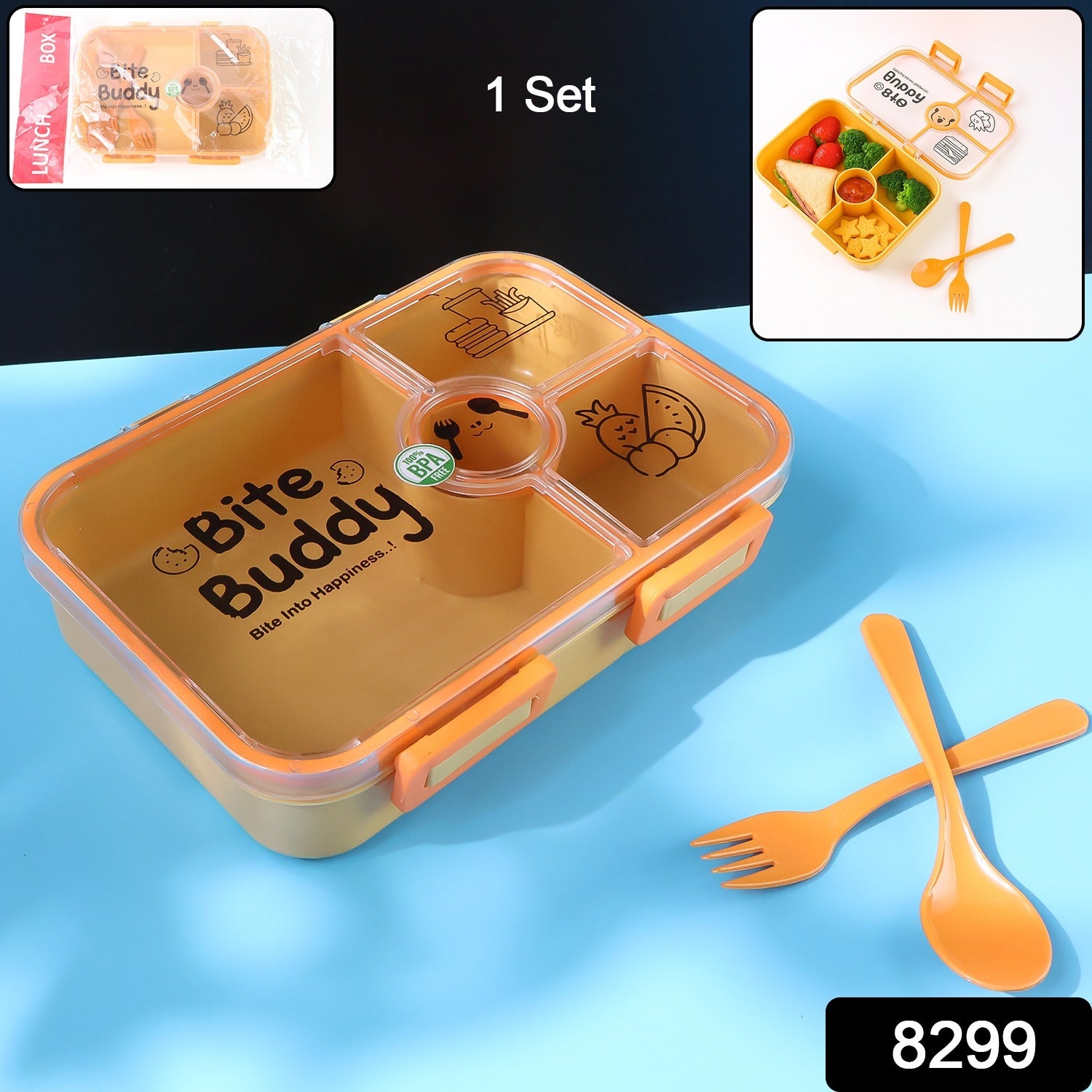 Bite Buddy 4-compartment Leak-resistant Plastic Lunch Box With Spoon  Fork Bite Buddy 4-compartment Leak-resistant Plastic Lunch Box With Spoon  Fork